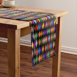 Chemin De Table Court Diamants Harlequin Colorés Design Noir