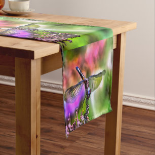 Chemin De Table Court Dragonfly In Green and Blue Réaliste Painting