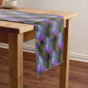 Chemin De Table Court Drapeau bleu violet Iris Fleurs Motif de la nature