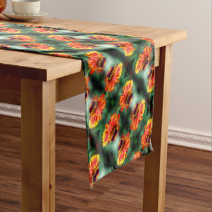 Chemin De Table Court Dreamy Zinnia Flower Motif d'art Abstrait