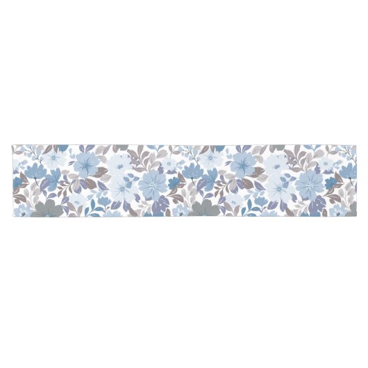 Chemin De Table Court Dusty Blue & Grey Winter Sky Floral Garden (Horizontal)