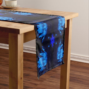 Chemin De Table Court Eau bleu brillant Lily Lotus Fleur Abstraite
