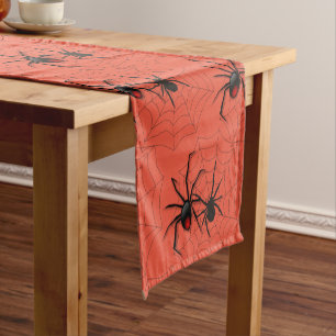 Chemin De Table Court Éffrayant Spider et Web Orange Halloween