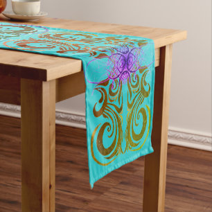 Chemin De Table Court Elégance turquoise, olive et violette