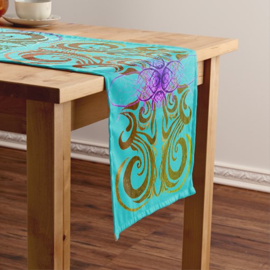 Chemin De Table Court Elégance turquoise, olive et violette (In Situ)