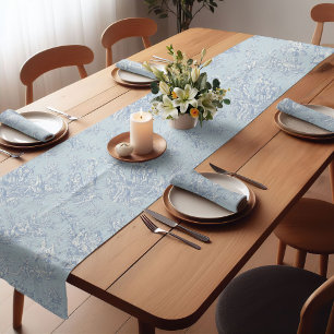 Chemin De Table Court Elégant bleu vintage gris toile de jouy imprimé