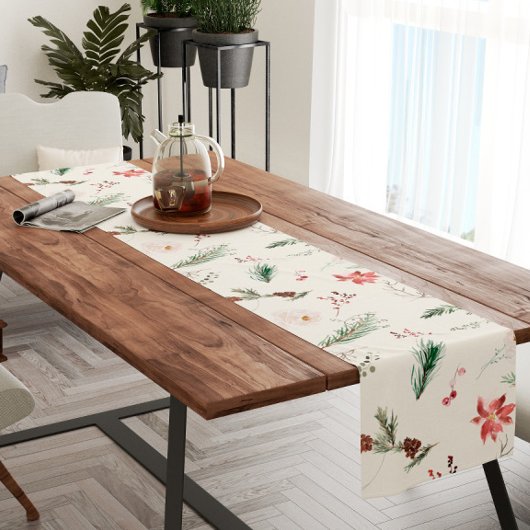 Chemin De Table Court Elégant Boho Poinsettia Verdure Noël hiver