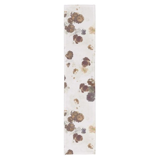 Chemin De Table Court Elégant chic Beige Brown Rose Floral Toile (Devant)