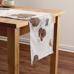 Chemin De Table Court Elégant chic Beige Brown Rose Floral Toile