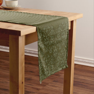 Chemin De Table Court Élégant Damas vert olive