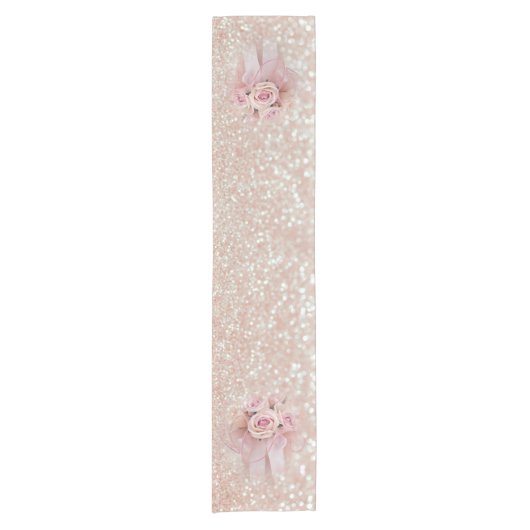 Chemin De Table Court Elégant design moderne, Glitterie, Rose (Devant)