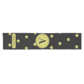 Chemin De Table Court Elegant Gold & Black Star Pattern Monogram (Horizontal)