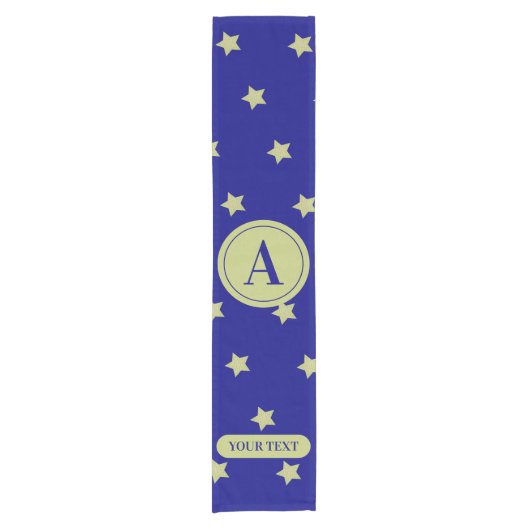 Chemin De Table Court Elegant Gold & Blue Star Pattern Monogram (Devant)