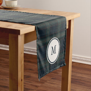 Chemin De Table Court Élégant Monogramme bleu marine et vert