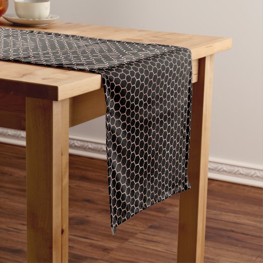 Chemin De Table Court Elégant Noir & Or Bee Honeycomb Motif (In Situ)