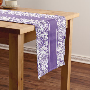 Chemin De Table Court Élégant Purple et blanc Floral Paisley & Stripes