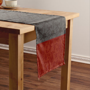 Chemin De Table Court Élégant rouge et charbon Damask Star Motif