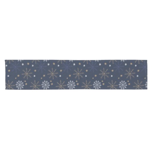 Chemin De Table Court Elegant Snowflake Pattern Dark Blue (Horizontal)