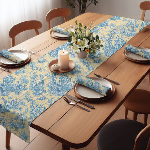 Chemin De Table Court Élégant vintage jaune turquoise toile de jouy impr