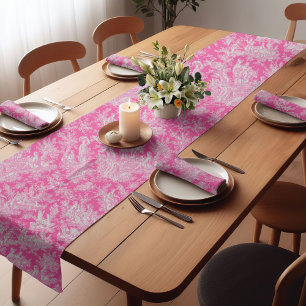 Chemin De Table Court Élégant vintage rose chaud toile de jouy imprimé
