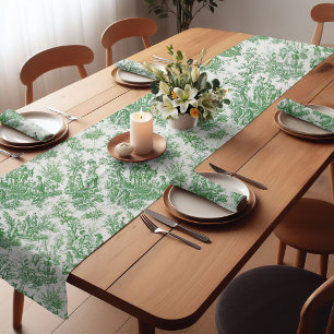 Chemin De Table Court Élégant vintage vert toile d jouy imprimé