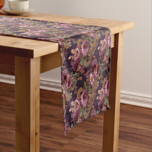 Chemin De Table Court Élégante dentelle victorienne violet Roses