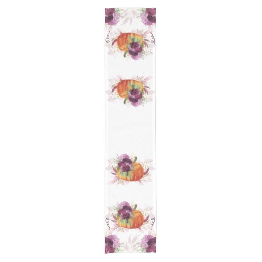 Chemin De Table Court Élégante Thanksgiving Citrouille fleurs bordeaux (Devant)