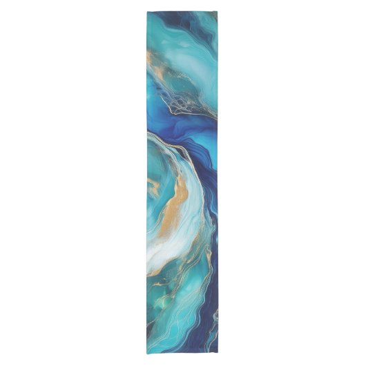 Chemin De Table Court Emerald Waves : Cobalt et Blue Turquoise Abstracti (Devant)