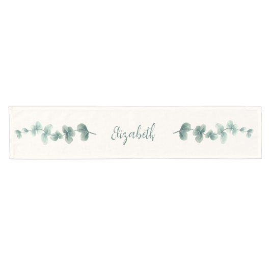 Chemin De Table Court Eucalyptus Motif vert (Horizontal)