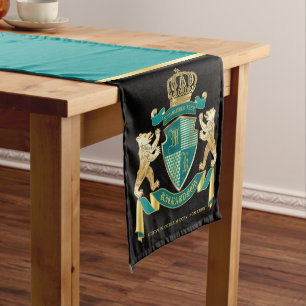 Chemin De Table Court Faites votre propre armoiries Turquoise Emblème d