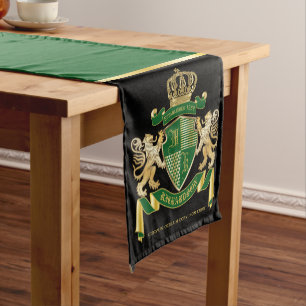 Chemin De Table Court Faites votre propre blason Green Gold Lion Emblem