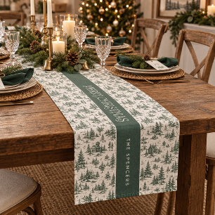 Chemin De Table Court Famille Evergreen Toile Joyeux Noël