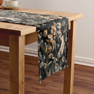 Chemin De Table Court Faux Oiseaux d'or Beetles Fleurs Cerises Fruits