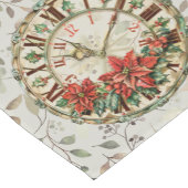 Chemin De Table Court Feuillage vert, horloge avec Poinsettia (Coin)