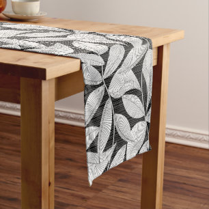 Chemin De Table Court Feuille tropicale noire et blanche