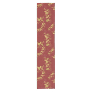 Chemin De Table Court Feuilles Gold Gingko Balboa sur Arrière - plan rou