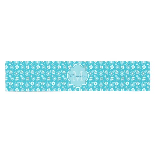 Chemin De Table Court Fille Monogramme Turquoise Daisy Fleurs Avec Nom (Horizontal)