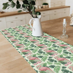 Chemin De Table Court Flamant rose rose Vert Feuilles Lily