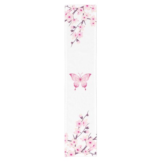 Chemin De Table Court Fleur de cerisier floral papillon rose blanc  (Devant)