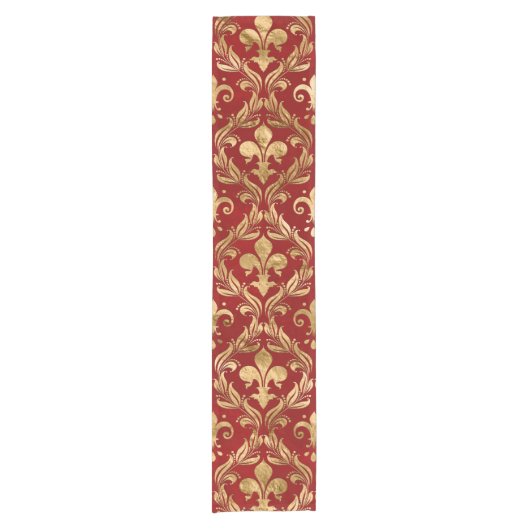 Chemin De Table Court Fleur de lis motif luxe rouge (Devant)