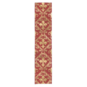 Chemin De Table Court Fleur de lis motif luxe rouge