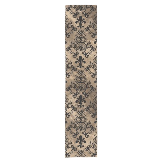 Chemin De Table Court Fleur de lis motif noir sur or (Devant)