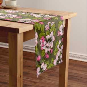 Chemin De Table Court Fleur de pomme sur vert foncé