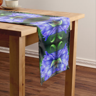 Chemin De Table Court Fleur Gentienne Bleue Art Abstrait
