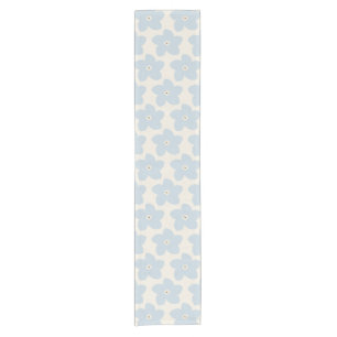 Chemin De Table Court Fleur Rétro Bleu Clair Et Crème