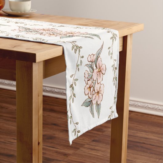 Chemin De Table Court Fleur rose et vigne | Shabby Chic (In Situ)