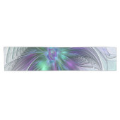 Chemin De Table Court Fleur verte abstraite moderne fractale violette (Horizontal)