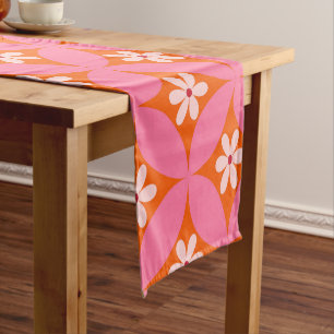 Chemin De Table Court Fleurs blanches sur Motif des cercles roses du mil