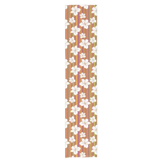 Chemin De Table Court Fleurs blanches sur un arrière - plan rayé (Devant)