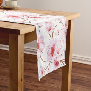 Chemin De Table Court Fleurs de cerisier rose blanc